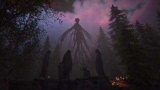A strange creature is shown in artwork for Once Human, surrounded by multiple statues