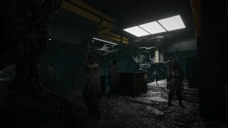 A group of undead enemies are shown inside a facility in Once Human