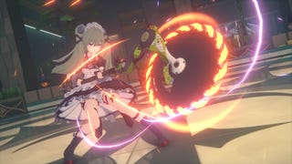 Corin wields her sawblade as she prepares to enter combat.
